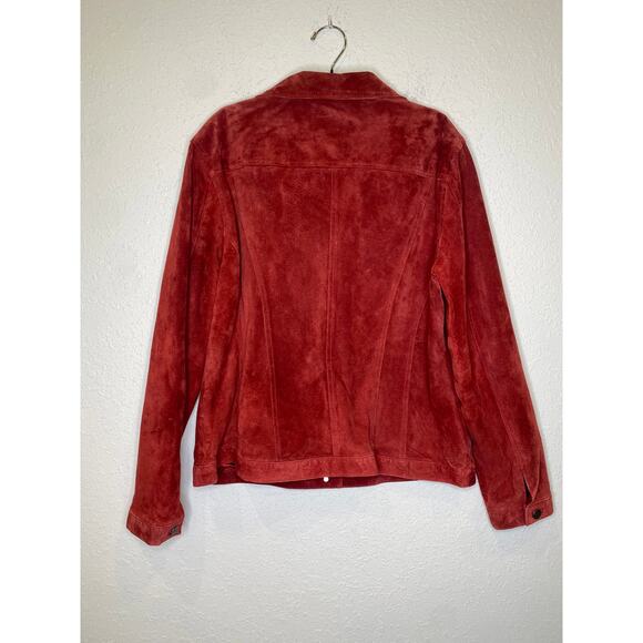 For Joseph Red Burgundy Suede Button Closure Lightweight Women’s Jacket Sz Lg - Picture 7 of 11